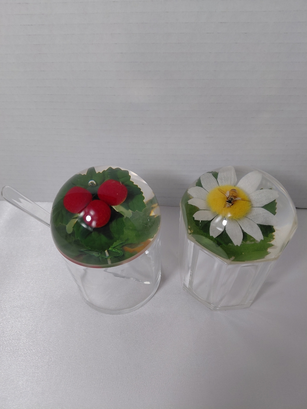 2 Vintage Decorative Jam Jars with Lucite Lids
